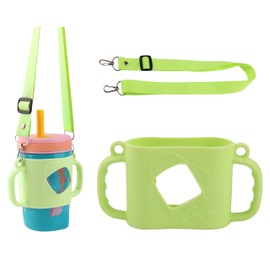 Sippy Cup Handles, Silicone Bottle Handle Sleeve Compatible with Owala, Zak 12 &15 oz Kids Cup, Wide-Neck, Fit for Diameter 3.15-3.55 inch Toddler Bottle-1 Pack (Green)