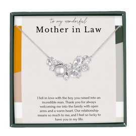 Mother in Law necklace wedding gift from bride, mother in law thank you gift from bride pearl and crystal cluster