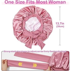 Satin Bonnet Night Sleep Cap, Double-Sided Silk Hood for Sleeping, Adjustable Silk Cap, Silk Curls, Breathable Silk Sleep Cap for Women, Curly, Long Hair, Pink, pink