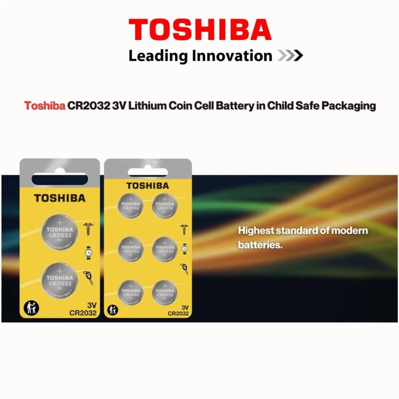 Toshiba Cr2032 Lithium Coin Cell Battery 220Mah 2 Pack For