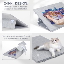 Lavievert 2000 Pieces Portable Jigsaw Puzzle Board with 6 Drawers & Trays, Tilting Puzzle Table with 2-in-1 Puzzle Stand & Cover, Lightweight Puzzle Storage Saver with Puzzle Easel- Light Gray