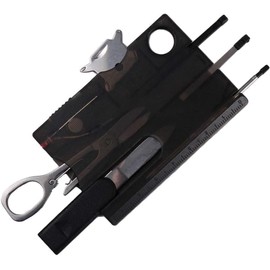 Black 12-in-1 Pocket Multi Tool - Credit Card Size Survival Gear for EDC | Outdoor Compact Multitool Kit with Keychain,Hand Tools and Accessories