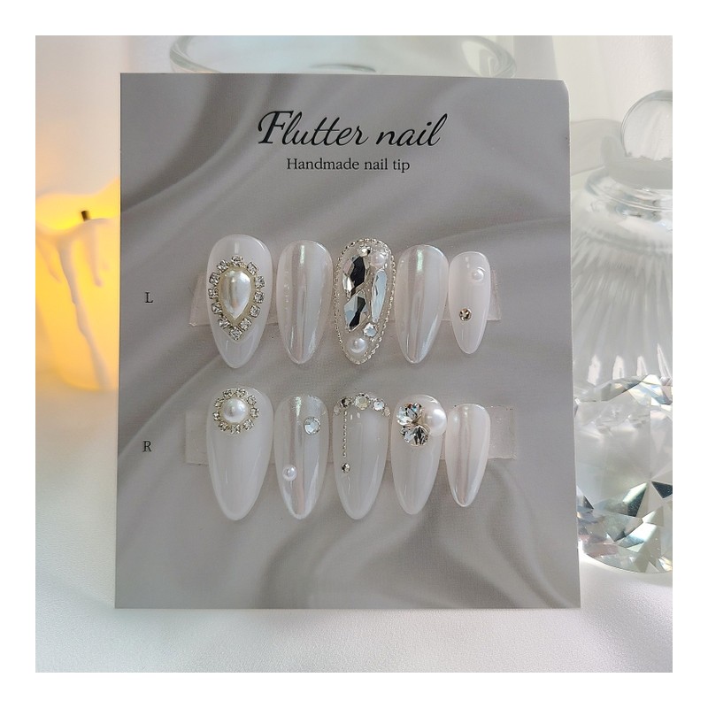 Silk pearl wedding handmade nail tips♀ - Short Square /