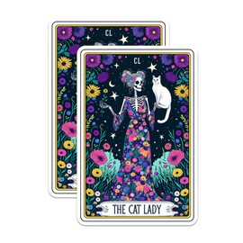 (2 Pack) The Cat Lady Tarot Card Stickers - Funny Crazy Cat Lady Cat Lover - 5 Inches On Longest Side - Premium Vinyl - for Cars, Trucks, Skateboards, Laptops - Made in USA - BMCS0504