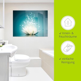 ARTland T9NM Wall Decoration Glass Picture Wall Picture Glass Picture One Piece 20 x 20 cm Square Asia Botany Flowers Lotus Flower Water Lily Modern Turquoise