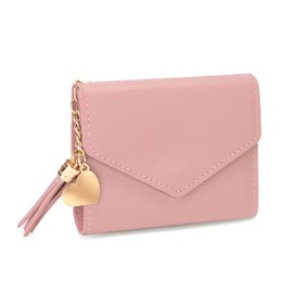 CHAOFANXI Small Wallet for Woman,Slim Purse Small Synthetic Leather Wallet with Card Holder Zipper Coin Purse for Ladies,Pink
