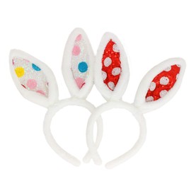 Jing xin Sequin Bunny Ears White Plush Headbands for Toddler and Wowen Rabbit Ear Headband Party Hat for Womens and Girls Easter Hats Costume(Red/Pink)