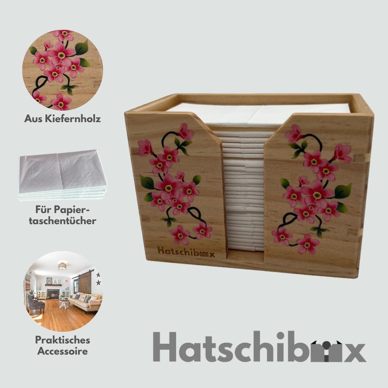 Hatschibox Flower Edition, Handkerchief Box - Stylish Tissue Box, Refillable