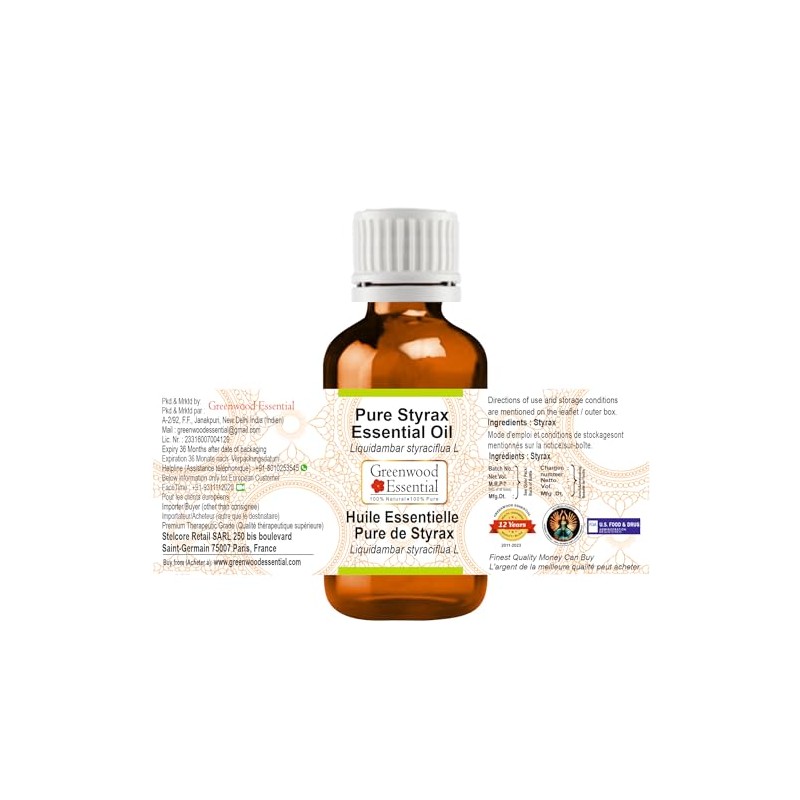 Greenwood Essential Pure Styrax Essential Oil (Liquidambar styraciflua L) Steam