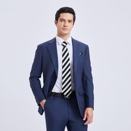 HISDERN Ties for Men Black Tie and Handkerchief Set White Striped Business Formal Woven Pocket Square Wedding College Striped Necktie for husband