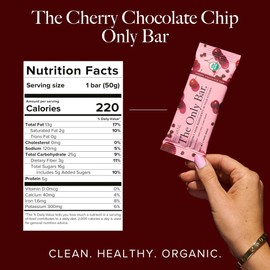 Truvani Plant Based Snack Bars | Cherry Chocolate Chip 4 Pack | 5g Protein | USDA Organic and Vegan | The Only Bar | Dairy, Soy, and Gluten Free | Individually Wrapped