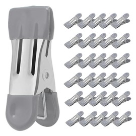 Clothes Pins Heavy Duty 30 Pack - 2.17 Inch Metal Chip Clips, Clothespins for Photo Drying Clothesline Laundry Sock, Bag Clips for Food Kitchen Stainless Steel with Rubber, Gray