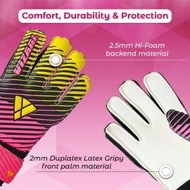 VIZARI Sports Saturn - Guantes de portero de f tbol para ni os, j venes y ni os, guantes de f tbol con agarre acolchado en la palma y protecci n de dedos, construcci n de corte plano (4, rosa)