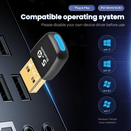 Suuleet Bluetooth Dongle - Bluetooth 5.4(BR+BLE+EDR), Free Diver, Taillight Design, USB Adapter for Desktop Speaker, Keyboard, Mouse - Win 11/10/8.1/7