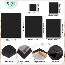 Thenshop 20 Pcs Black Canvas, Stretched Canvases for Painting, Blank Black Art Painting Supplies,8 oz Triple Primed 100% Cotton(11 x 14, 9 x 12, 8 x 10, 5 x 7, 4 x 4 Inch)