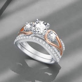 Molioaki Women's Engagement Ring 1CT Round Cut Cubic Zirconia Rings Silver 925 Engagement Ring with Three Stones Wedding Ring with Gift Box Engagement Wedding Gift, Non-precious metal, Cubic Zirconia