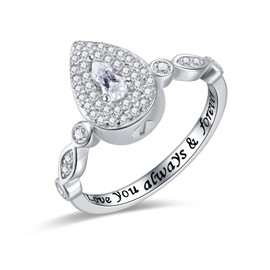 Teardrop Cremation Ring for Ashes - 925 Sterling Silver Urn Keepake Rings Memorial Jewelry for Women (White, 7)
