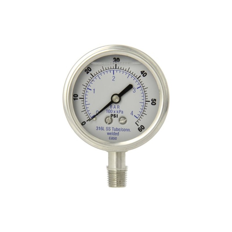 PIC Gauge 301LFW-254D-SIL 2.5" Dial, 0/60 psi Range, 1/4" Male