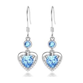 Bellitia Jewelry Infinity Heart Women's Fashion 925 Sterling Silver Drop Earrings, Blue Crystal/CZ Diamond Hypoallergenic Earrings Dangle Earrings Infinity for Women Girls, Sterling Silver, Crystal
