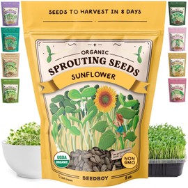 Seedboy Organic Sunflower Seeds for Sprouting - Non-GMO, USA Grown Microgreens Sprouting Seeds Mix - Makes 4 Quarts of Sprouts, 16 Servings (8 oz) (Black Oil Sunflower)