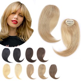 SEGO Side Bangs Clip in Bangs 100% Real Human Hair 10 inch 2PCS French Bangs Wave Fringe Swept Natural look Hair Piece 15g/Pcs-Natural Blonde