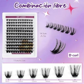SASHA Kit de Pestañas Postizas DIY, 144 Pestañas Individuales Racimos