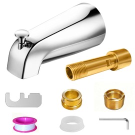 Metal Chrome Bathtub Spout with Diverter, All Metal,5.3 Inch Tub Spout, Fits 1/2" Copper Slip-On and 1/2" or 3/4" IPS Threaded Pipes, Leak-Free, Slip Fit Tub Spout with Pull-Up Diverter