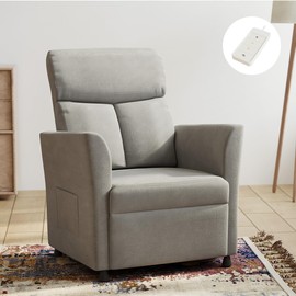 Claiks Power Recliner Chair for Adults, Adjustable Reclining Chair, Comfortable Recliner Couch with Side Pockets&Wire Remote Control, for Living Room, Home Theater, Bedroom, Linen Fabric, Light Grey