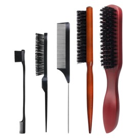 5 Pcs Slick Back Hair Brush,Slick Back Brush Teasing Brush, Smoothing Hair Brush, Beard Brush Hair Smoothing Brush, Brush Teasing Brush Set, Rat Tail Comb Double Sided Edge Brush