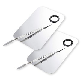 ALIOBC Makeup Mixing Palette, Upgrad Stainless Steel Metal Foundation Palette with Spatula Artist Tool for Mixing Foundation Nail-Art, Size 4.5x2.9 in（2 Pcs）