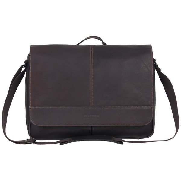 Kenneth Cole Reaction Risky Business Messenger Bag Full-Grain Colombian Leather Crossbody Laptop & Tablet Case Bag For School, Work, & Travel, Brown