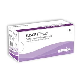 ELISORB Rapid Suture with Precision Reverse Cut Needle, 12 Pack. Sutures for Surgical Wound Training Students, Practice and Educational Use. Multifil Rapid Absorbable PGA 4/0 VQ UN, 18”, P3, 494PGA+