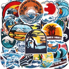 Tigeen 48 Pcs Wave Crown Iron on Patches Bulk Wave Off Kanagawa Embroidered Patch for Hats Clothes Cute Sew on Applique Accessory for Backpack Pants Jeans
