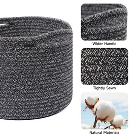 MiniArk Small Storage Basket for Organizing | Cube Shelf Closet Storage Baskets | 9.7×9.7×7.1” Cute Baby Basket for Nursery | Woven Rope Basket Bins | Gift Basket Easter | Round 3 Packs Dark Gray