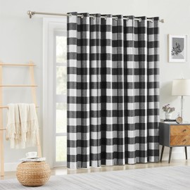 Melodieux Buffalo Check Plaid Sliding Door Curtains 96 Inches Long, Thermal Insulated Extra Wide Blackout Curtains Living Room Divider Grommet Patio Door Drapes, Black, 100 x 96 Inch, 1 Panel