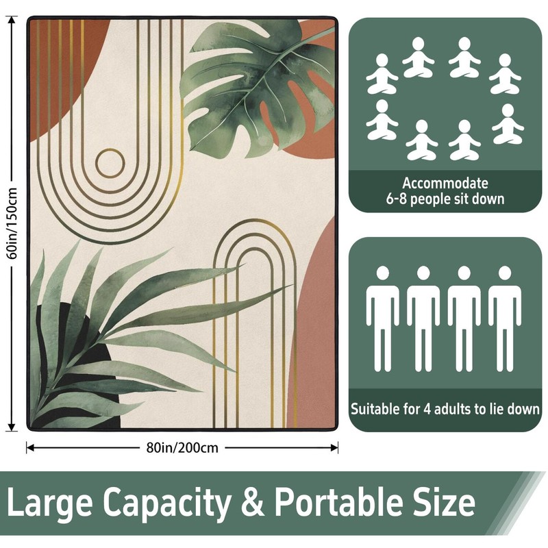 QXWREL Extra Large Picnic Outdoor Blanket 60''x80'' Boho Plant Waterproof