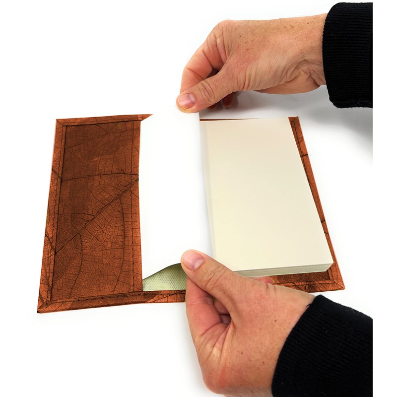 NELUHA Notebook A5 Blank Refillable Teak Leaves Vegan Sustainable Leather