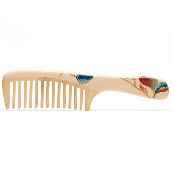 Tan Mujiang Comb Wood Comb Smooth Anti-static Wood Comb with Beautiful Flower Branch Coloring Comb with Case