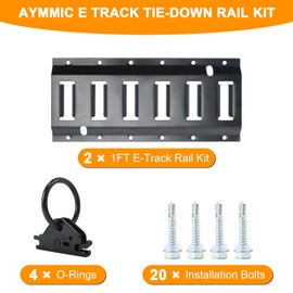 AYMMIC E Track Tie-Down Rail Kit, Heavy Duty Steel 1' E Tracks Set, Includes 2 Black Steel Rails & 4 O-Rings & 20 Screws, for Cargo Securement in Trailers Flatbeds Vans Motorcycle Warehouses, 6 Pack