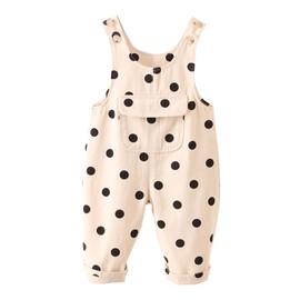 Kids Boys Girls Polka Dots Bib Overalls Toddler Adjustable Straps Jumpsuit Cotton Rompers with Pockets One Piece Cargo Overalls Beige 4T