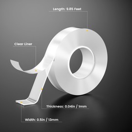 Fengnuo Double Sided Tape Heavy Duty Adhesive Tape Mounting Tape, Wall Sticky for Hanging, Nano Two Sided Tapes Strong Removable Wall Sticky Strips for Car, Home, Office - 9.85FT x 0.5IN