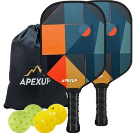 APEXUP Fiberglass Pickleball Paddles, Premium Pickleball Paddles Set of 2, Pickle Ball Set with Ergonomic Cushion Grip, 2 Pickleball Rackets, 4 Pickleball,1 Portable Bag (Geometry)