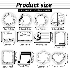 12 Pads Music Sticky Notes Self-Adhesive Musical Writting Notepads Music Themed Sticky Notes Funny Stickys Note Pads Note Page Markers for Office Supplies