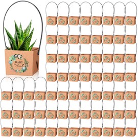 Aliceset 100 Pcs Baby in Bloom Succulent Wrap Bulk Succulent Gift Wrap Bag with Plastic Handle Kraft Paper Gift Box Basket Baby Shower Wedding Party Favor Not Include Plant Pot, 2.2 x 2.2 x 2.1 Inch