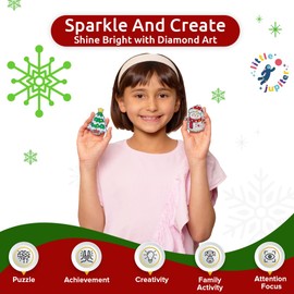 Little Jupiter DIY Magnet & Diamond Art Christmas Ornaments for Kids Set Bundle - Makes 16pcs - Christmas Crafts for Kids - Diamond Art Kits for Kids - Kids Diamond Art Kits - Christmas Ornament Kits