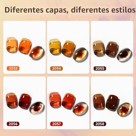 GAOY Jelly Tortoise Brown - Juego de esmaltes de uñas de gel marrón, 6 colores transparentes rojo oscuro naranja calabaza, removible con remojo, curad