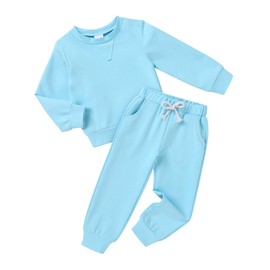 SEVEN YOUNG Toddler Baby Girl Boy Clothes Solid Color Sweatsuit Long Sleeve Fall Outfits 2Pcs Winter Pant Sets(Light Blue,2-3T)