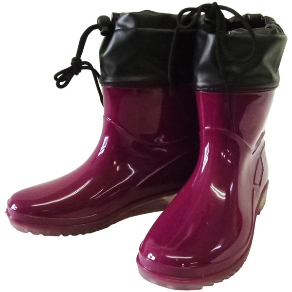 SS WINE SS-0189 Women's PVC Easy Boots, Wine, L, US Men's Size 6.5 - 9.6 (24.0 - 24.5 cm)