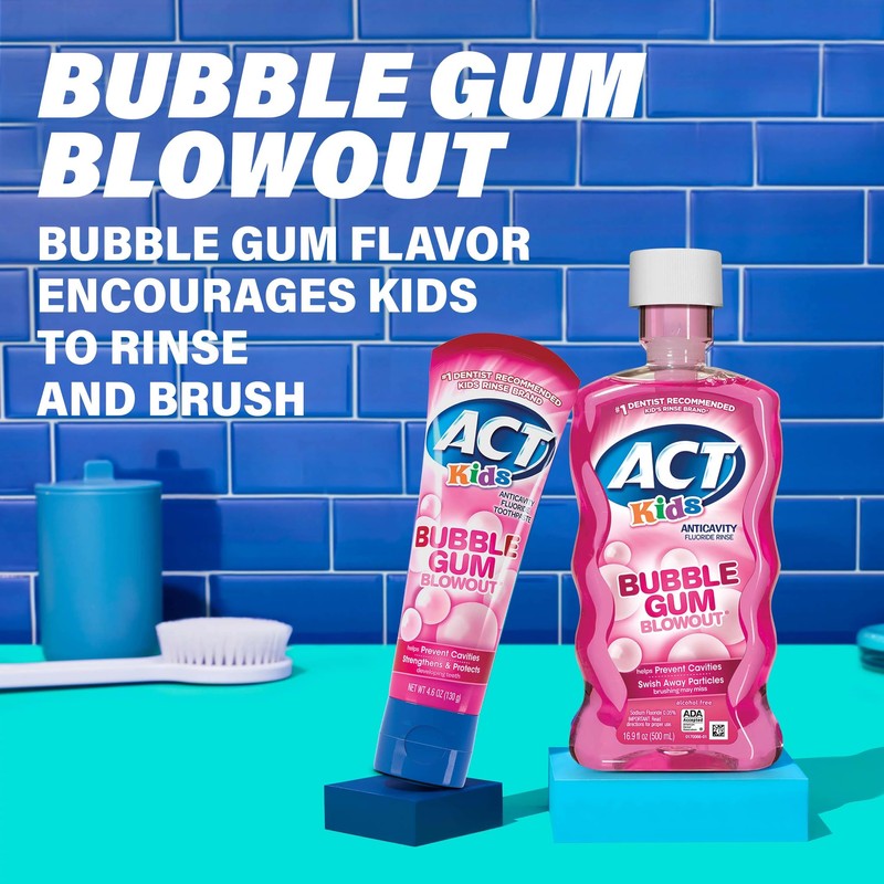 ACT Kids Anticavity Fluoride Rinse for Bad Breath Treatment, Bubble