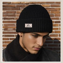 CCAIPU Beanie Hat, Warm Men's Winter Fleece Hat, One Piece Knitted Hat, black